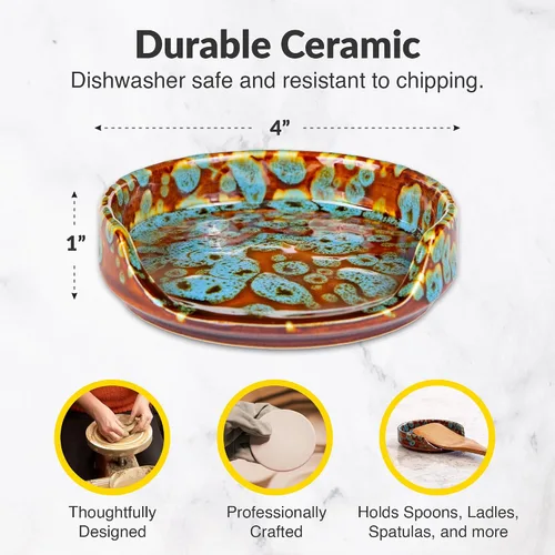 Miniatura 3 de Soporte de cuchara de cerámica para encimera de cocina y estufa (turquesa mármol)