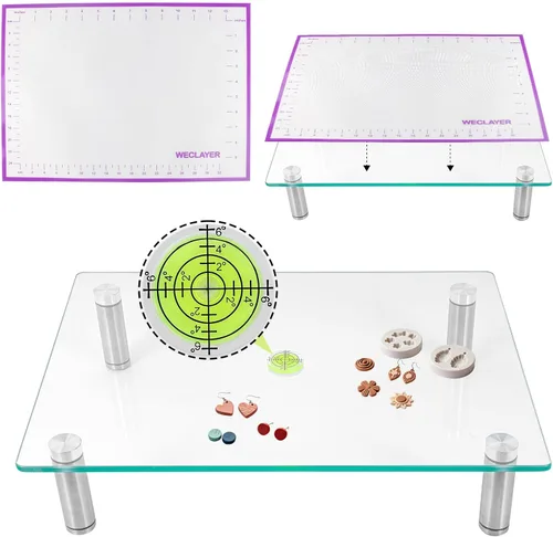 Mesa niveladora de arcilla polimérica y mesa de nivelación de resina, mesa de arcilla de vidrio de 16 x 12 pulgadas con alfombrilla de silicona