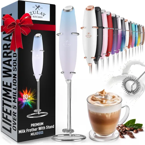 Miniatura 398 de Zulay Milk Boss Espumador de leche potente manual, hace espuma para latte, batidor para mezclar bebidas, café, miniespumador para capuchino, frappé