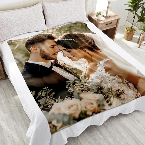 Miniatura 3 de Yofair - Manta personalizada con imagen y texto "I Love You" para aniversario, regalos, boda, mujeres, hombres, pareja, novio, novia, esposa y esposo