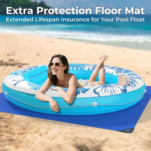 Miniatura 2 de Inflatable Tanning Pool Lounger Float with Protection Tarp, 75" x 75" Pool Floats Adult with Pillow, 6 in 1 Suntan Tub Raft Floatie, Sunbathing Azul