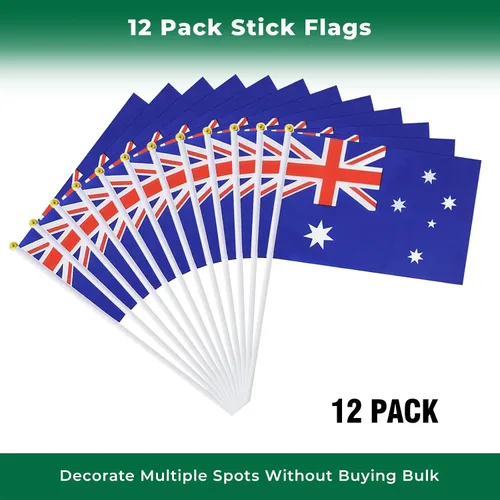 Miniatura 3 de Bandera de Australia Pequeña Bandera Australiana Paquete de 12 Mini Banderas de Mano Australianas en Palos para Desfiles de Fiesta, Eventos