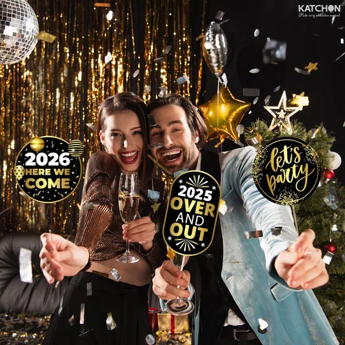 Miniatura 6 de KatchOn, Accesorios para cabina de fotos de Nochevieja 2024 – Paquete de 35 Accesorios de cabina de fotos de Año Nuevo dorado y negro