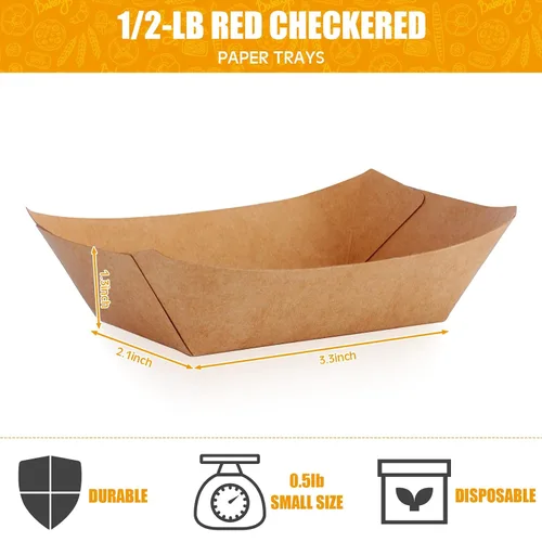 Miniatura 2 de Zhehao Paquete de 300 bandejas desechables para perros calientes Nacho, bandeja de comida de papel kraft para servir alimentos, barco, papel, barco
