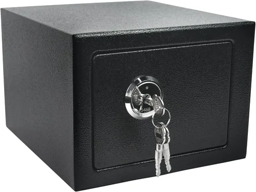 Luwint Caja de seguridad pequeña de acero con cerradura de llave, 0.3 pies cúbicos de seguridad para el hogar para montaje en pared, caja de bloqueo