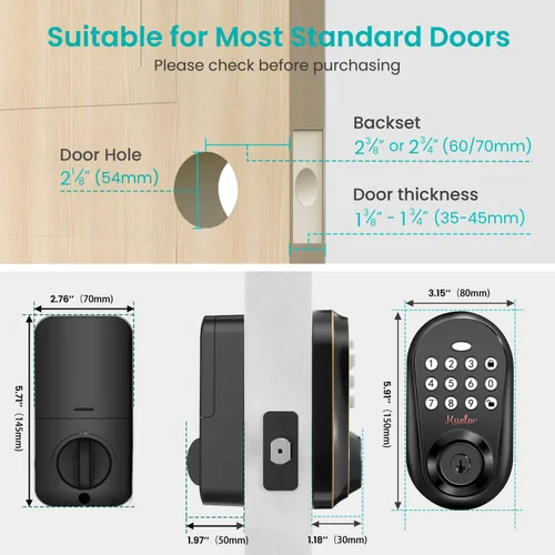 Miniatura 7 de Cerradura de puerta de entrada sin llave, cerradura inteligente con teclado para puerta delantera, código de teclado electrónico con bloqueo