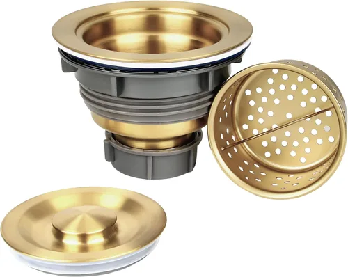 LQS Conjunto de colador de drenaje para fregadero de cocina, acero inoxidable 304 con cesta de basura profunda extraíble y tapa de sellado, 3-1/2
