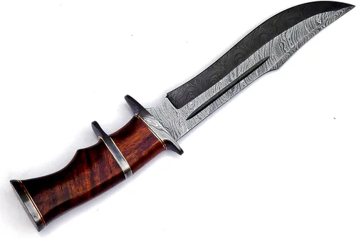 Miniatura 4 de Nooraki - Cuchillo de caza de acero de Damasco hecho a mano, de hoja fija de 33 cm con funda de piel, cuchillo multiusos con mango de madera de palo