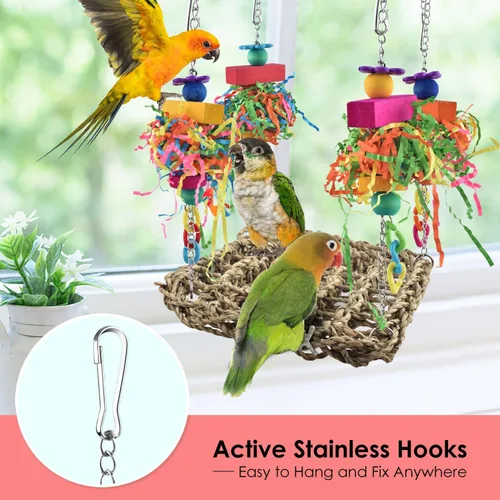 Miniatura 3 de KATUMO Conure Toys, tapete de columpio de hierba de pájaro con juguetes coloridos para periquito, cacatúa, conura solar, agapornito, periquito