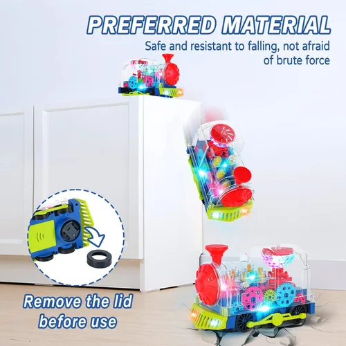 Miniatura 4 de Juguetes de tren iluminado para niños pequeños, juguetes sensoriales interactivos para autismo con engranajes móviles coloridos, música y luz LED