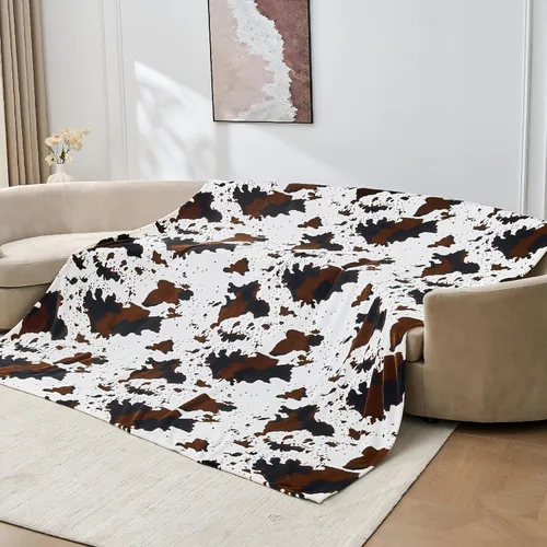 Miniatura 18 de Bnuitland Manta de franela con estampado de vaca marrón (50x70 pulgadas) con bolsa de almacenamiento, manta decorativa de doble cara súper suave