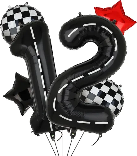 Miniatura 7 de Globos de Cumpleaños de Coche de Carreras Globo de Número de Pista de Carreras de 40 Pulgadas 0 Negro Niños 10mo Cumpleaños Decoración de Fiesta