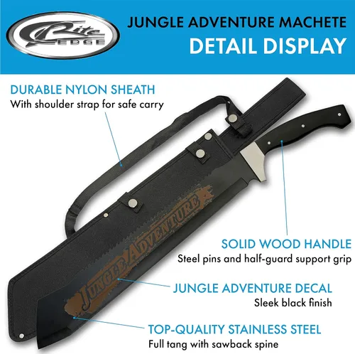 Miniatura 2 de SZCO Supplies - Machete de hoja de madera resistente de 25 pulgadas, machete marrón con mango de madera, hoja de acero inoxidable y funda, cuchillo