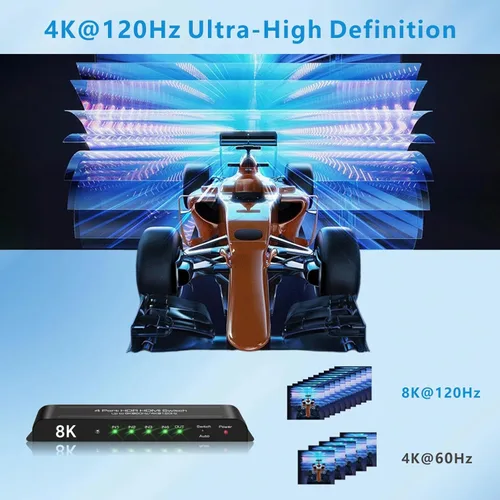Miniatura 4 de 8K HDMI Switch 4 en 1 salida 4K @120Hz HDMI Switcher Soporte HDR10+, Dolby Vision, Dolby Atmos, VRR, ALLM, CEC