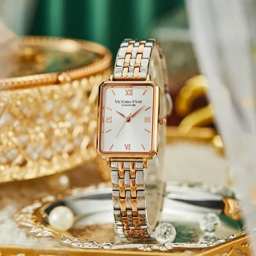 Miniatura 5 de VICTORIA HYDE Reloj rectangular de plata y oro rosa para mujer, relojes clásicos de dos tonos para mujer, Oro Rosa, Japonés
