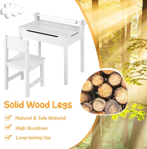 Miniatura 6 de Costzon - Juego de mesa y silla para niños, mesa de arte y manualidades con tapa abatible para cuarto de juegos, jardín de infantes, escritorio