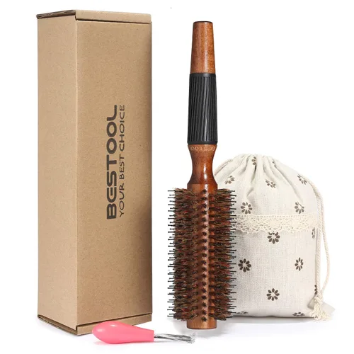Miniatura 9 de BESTOOL Cepillo redondo para secar, cepillo de pelo de cerdas de jabalí, cepillo grande de estilo redondo para mujeres y hombres, alisar, rizar