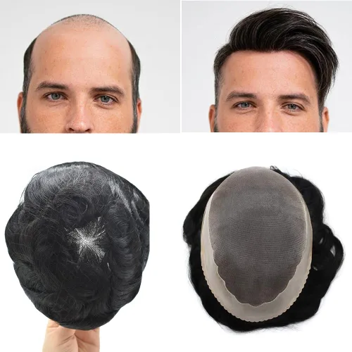 Miniatura 13 de Toupee - Sistema de reemplazo de cabello humano Remy europeo para hombre, tupé duradero fino mono con revestimiento de poliéster