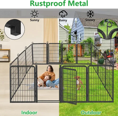 Miniatura 5 de Corralito para perros, 40 pulgadas de altura, 14 paneles con umbral bajo, puerta completa y doble cerradura, cerca para perros al aire libre