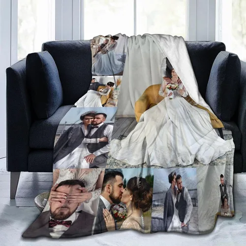 Miniatura 25 de HooSo Manta Personalizada para Cama con Fotos y Texto, Mantas Personalizadas con Collage de Fotos para Regalo de Cumpleaños Familiar y Boda, Collage