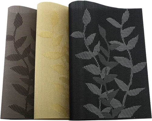 Miniatura 8 de Juego de 6 manteles individuales de vinilo dorado con diseño floral resistente al calor para mesa de comedor, interiores y exteriores, tejido