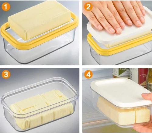 Miniatura 7 de Mantequillera rectangular con tapa con cortador para cortar y almacenar fácilmente, caja de mantequilla para refrigerar, contenedor de mantequilla