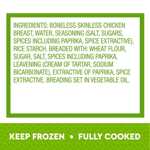 Miniatura 8 de Just BARE Filetes de pechuga de pollo ligeramente empanados y picantes Totalmente cocinados 22 G de proteína Congelados 1.50 LB