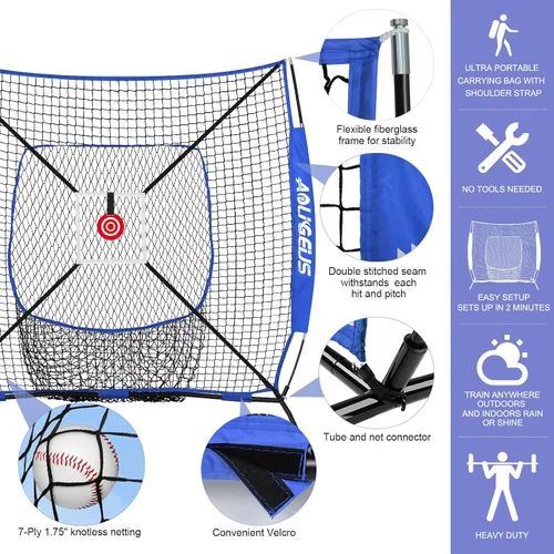Miniatura 2 de 6'X6' Baseball Softball Practice Net,Pitching Net,Batting Net,with Bonus Strike Zone,Target and Bow Frame,for Hitting,Pitching,Catching