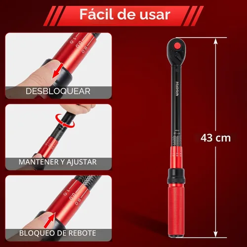 Miniatura 4 de Llave dinamométrica de clic Hairich de 1/2 pulgada, llave dinamométrica de doble dirección 10-170.0 pies.lb/13.60-230.5Nm, llaves dinamométricas
