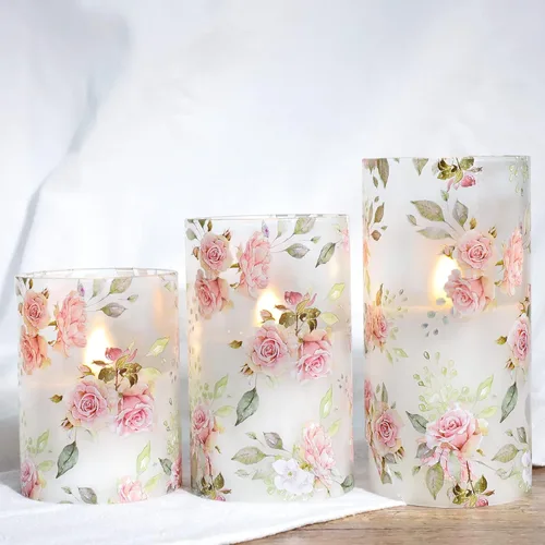 Miniatura 9 de Velas sin llama de hortensia con control remoto parpadean vidrio cera real velas LED - Decoración de fiesta en casa boda romántica tema de amor