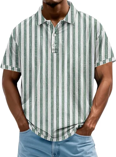 Miniatura 26 de Camisa polo de manga corta para hombre, camiseta de golf a rayas, de manga corta, para vacaciones, casual, cuello en V, camiseta de verano con Rojo