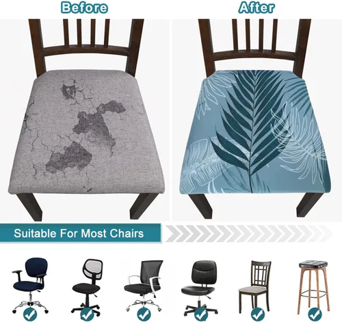 Miniatura 5 de SearchI Juego de 6 fundas de asiento para sillas de comedor, fundas de asiento elásticas con estampado, extraíbles y lavables, fundas de cojín