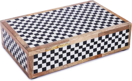 Miniatura 8 de Caja de almacenamiento de joyas con ilusión 3D en blanco y negro, organizador geométrico decorativo para aretes, collares y recuerdos, caja