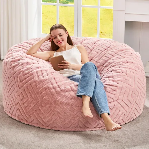 Miniatura 23 de Hobestluk Sillas de Puf para Adultos, Silla de Puf con Relleno, Bolsas Grandes con Funda de Felpa en Relieve, Sillas de Puf Gigantes para Adultos