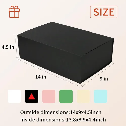 Miniatura 2 de YINUOYOUJIA Caja de regalo grande de color negro de 14 x 9 x 4.5 pulgadas, cajas de regalo con tapa de cierre magnético, cinta y tarjeta, caja
