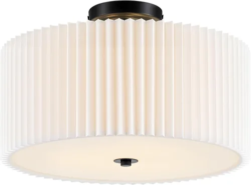 Miniatura 11 de VONLUCE Lámpara de techo semiempotrada de 12.2 pulgadas, moderna lámpara de techo de 2 luces con pantalla de tambor plisada blanca, 2 enchufes E26