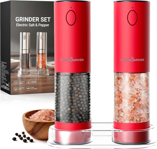 Miniatura 17 de ThermoMaven Juego de molinillo eléctrico para sal y pimienta de mayor capacidad, salero y pimentero recargable de 110ml con luz LED, molinillo