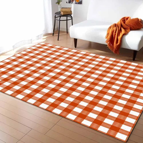 Miniatura 2 de Alfombra de área a cuadros naranja quemado para sala de estar/dormitorio, alfombra de área antideslizante de 2 x 3 pies, alfombra de área de lana