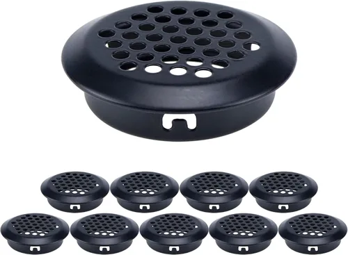 Miniatura 7 de MY MIRONEY 10 rejillas de ventilación circulares negras de 0.8 pulgadas de acero inoxidable con agujero de malla redonda para gabinetes, armarios