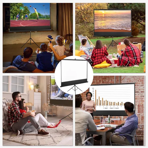 Miniatura 7 de Pantalla de proyector portátil 16:9 HD de 84 pulgadas con soporte, pantalla de trípode extraíble manual sin arrugas con bolsa de transporte