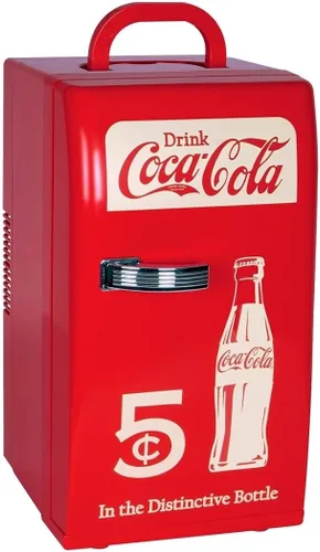 Mini Refrigerador Coca Cola – Refrigerador de 18 Latas para Dormitorio, Oficina, Enfriador de Bebidas Portátil de Mesa, Refrigerador de 12V 110V