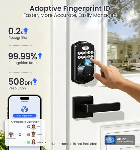 Miniatura 4 de Veise VE012W - Cerradura inteligente de huellas dactilares WiFi integrada, control remoto de aplicación, compatible con Alexa y Google Assistant