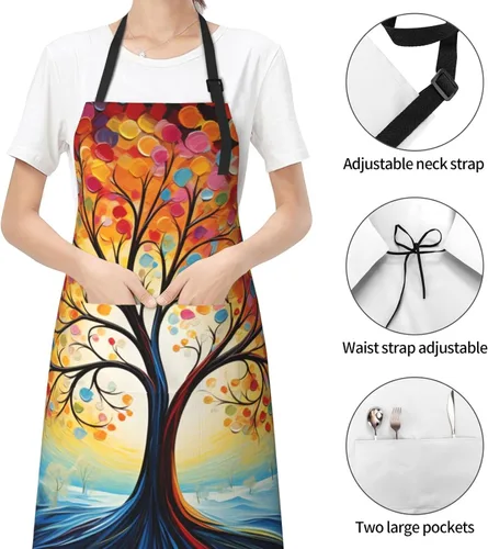 Miniatura 2 de Delantal de pintura de artista con 2 bolsillos, delantales artísticos, regalos para mujeres y hombres, batas de cocina de mariposa, Árbol con puntos