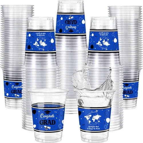 Miniatura 9 de Qinyoung 100 vasos de plástico con lazo rosa de 12 onzas, vasos desechables de coqueta, lazo rosa y corazón, vasos de plástico transparente