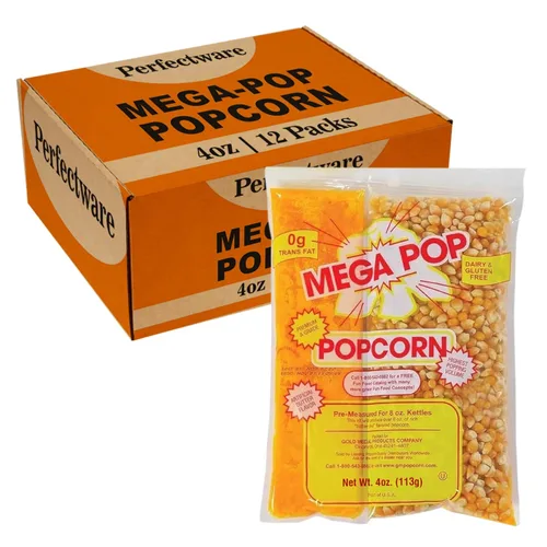 Perfectware Paquetes de porciones de palomitas de maíz todo en uno con granos, sal y aceite de coco para máquina de reventar, 4 onzas, 12 unidades