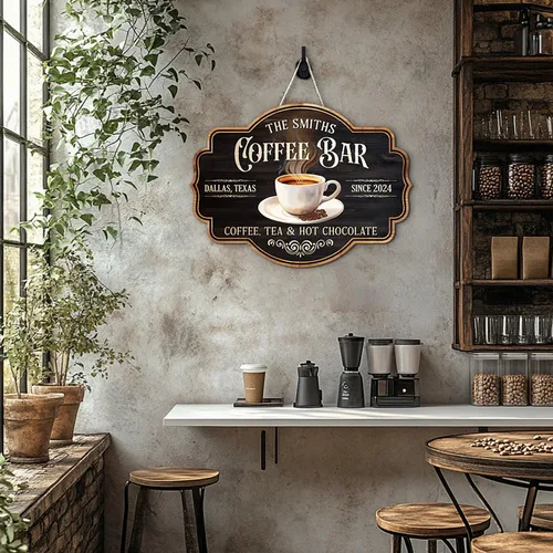 Miniatura 3 de THUYPT Letrero de Café Personalizado, Placa de Letrero de Café de Madera para Colgar en la Pared Decoraciones de Bar de Café, Estación de Café