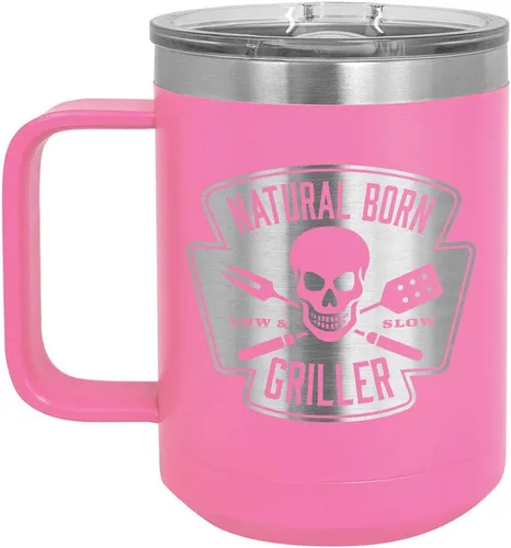 Miniatura 8 de Natural Born Griller RED 15 oz Coffee Cup w/Slide Top Lid Insulated Travel Coffee Mug BBQ & Grilling Gift Idea For Men Who Have Everything, Dad