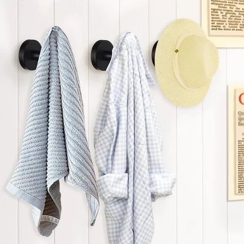 Miniatura 5 de Ganchos para toallas de baño, para bata de baño, gancho de pared negro mate, gancho de pared de acero inoxidable resistente para colgar puerta