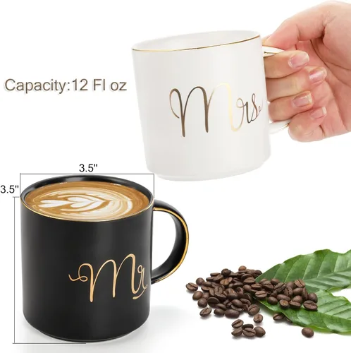 Miniatura 2 de Yesland Taza de café de cerámica de 12 onzas para parejas, regalo ideal para compromiso, aniversario, para él y ella, novia y novio, San Valentín