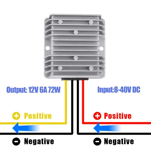 Miniatura 4 de Convertidor reductor, convertidor de voltaje de 8V-40V a 12V 6A, Convertidor de 72 W CC a CC, módulo regulador de voltaje impermeable con protección